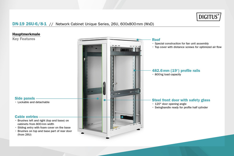 DIGITUS - Baie réseau 19" Unique Serie,26 U, gris clair 4 DIGITUS - Baie réseau 19" Unique Serie,26 U, gris clair – Image 4