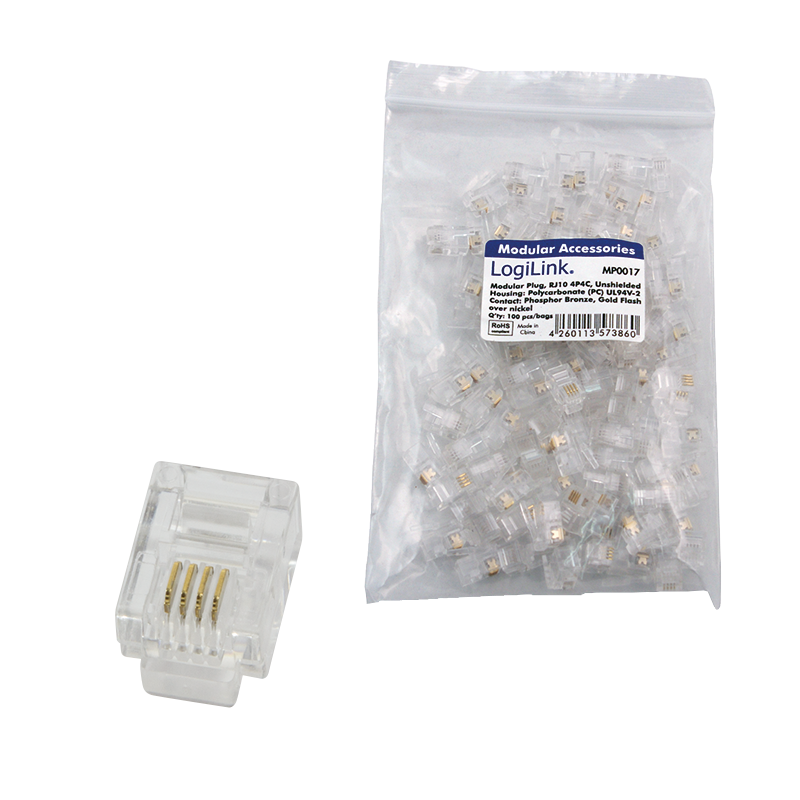 Fiche Modulaire Mâle Econ Connect MPL44R RJ10 Mâle, Droit Pôle: 4