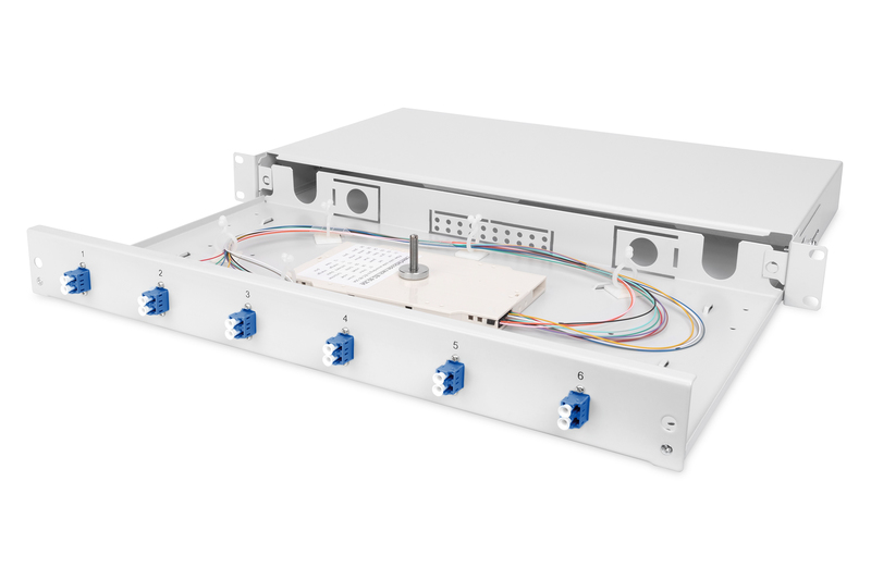 Boîte D'épissure Fibre Optique DIGITUS 12 Ports LC OS2 - 1U Rackable - Avec Cassette Et Pigtails Colorés