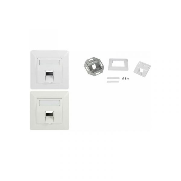 Boîtes vides & accessoires LogiLink Boîtier d'encastrement pour module Keystone, blanc pur, pour 1 module Keystone, sortie du module à 45 degrés vers le bas, avec fenêtre pour inscription, avec support