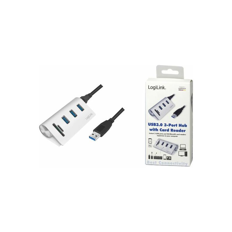 Hub USB Industriel LogiLink 4 Ports USB 3.0 - Boîtier Aluminium - 5 Gbit/s - Protection Surtensions - Alimentation Incluse