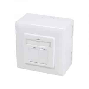 Boîtiers muraux Logilink Boîte encastrée en saillie cat.6A, blanc signal (RAL9003), 2x RJ45 femelles, blindé, boîtier moulé sous pression, 40 degré fixé (sortie inclinée), modèle de câble