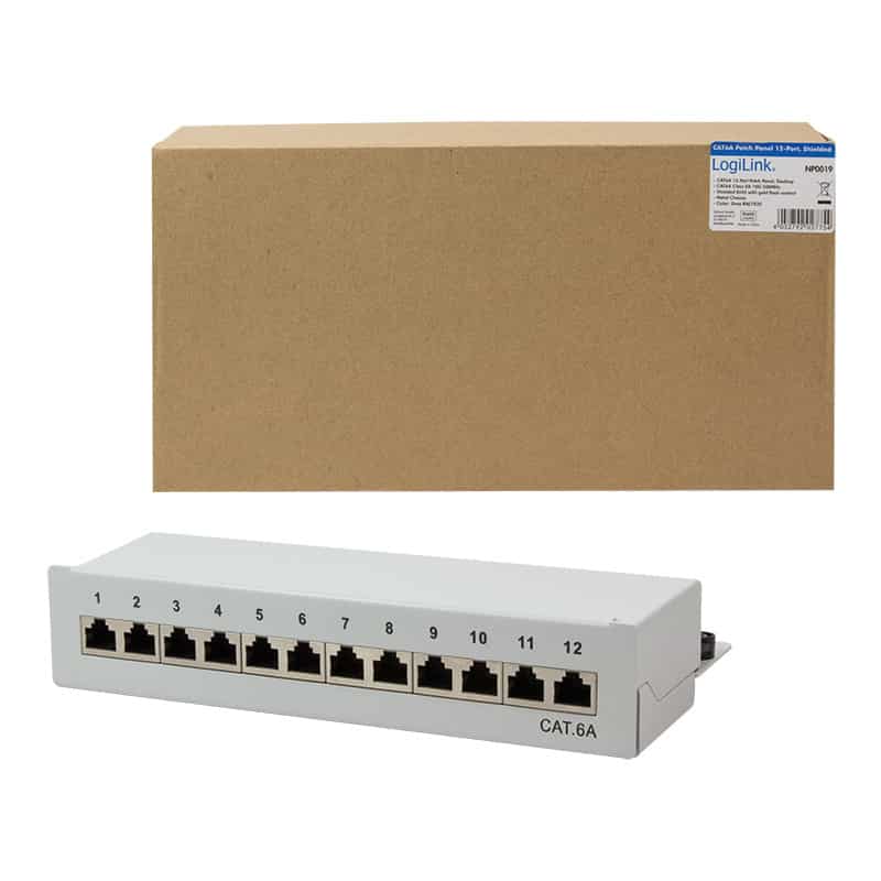 LogiLink Panneau de brassage de bureau Cat. 6A, 12 ports, 2 EIA 568C.2