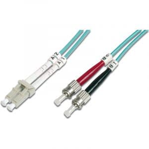 Câbles fibres optiques, OM3 DIGITUS Câbles à fibres optiques OM3, mâle LT - mâle ST, 2 m 2 x mâle ST - 2 x mâle LC, multimode, câble duplex pour transferts des données Ethernet jusqu'à 10 GBit